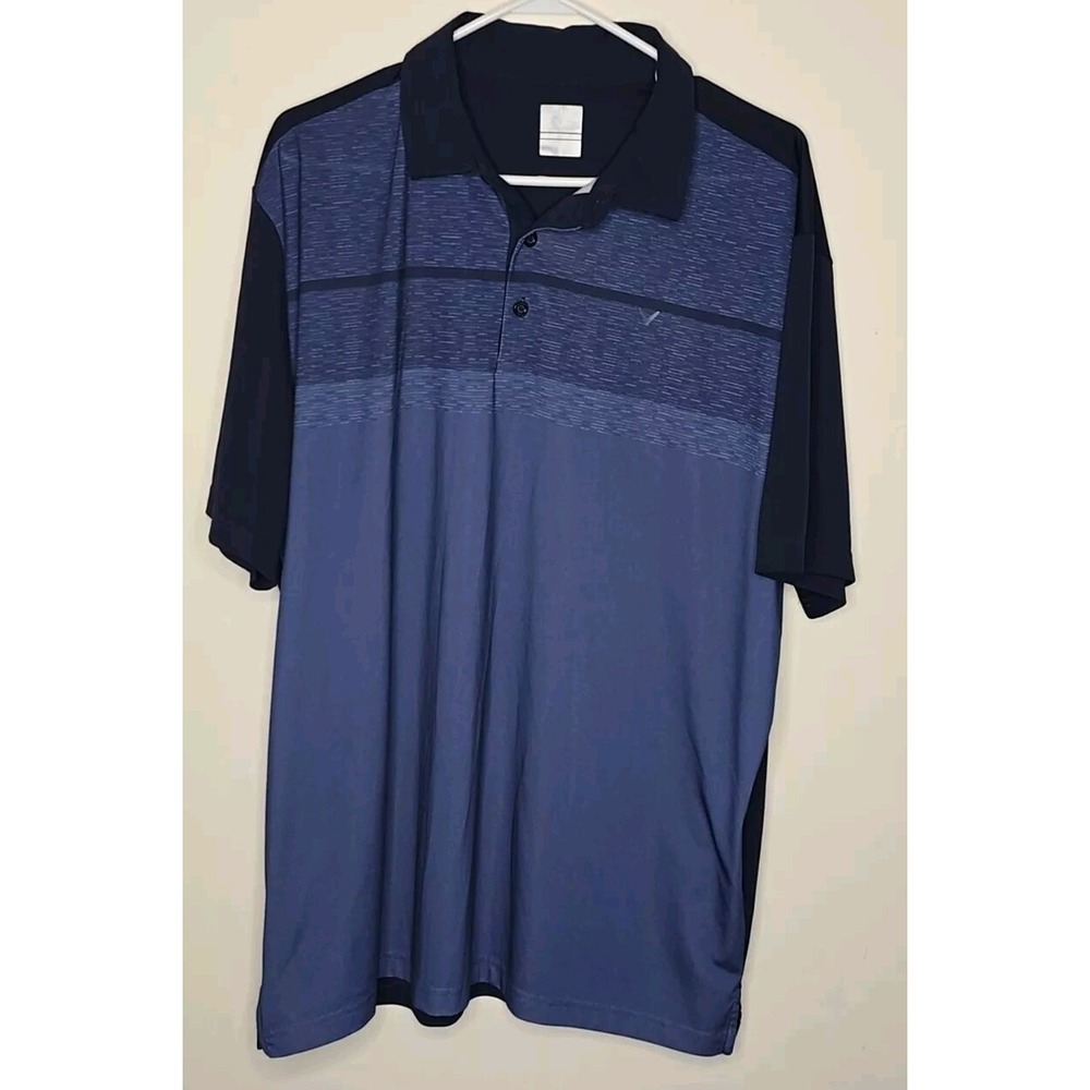 Callaway Opti-Dry Golf Polo Mens Blue ColorBlock Pattern‎ Fold Over Collar XL